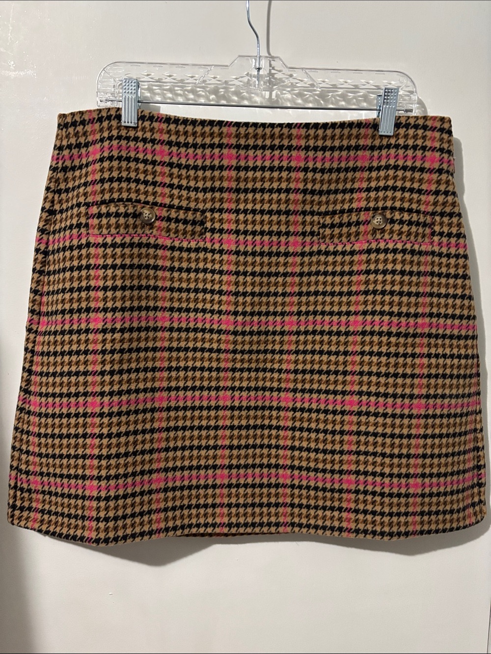 LOFT Camel & Pink Houndstooth Mini Skirt